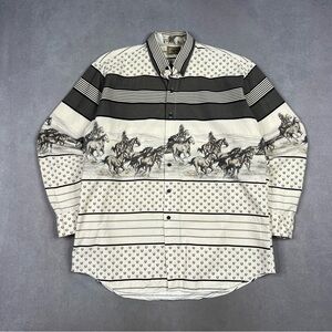Roper Black and White Western Horse Print Shirt Vintage